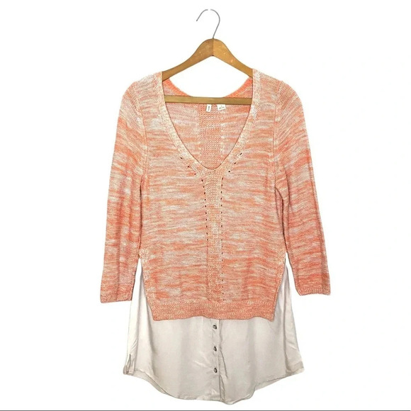 Anthropologie Moth Aselin Sweater Top Layered Look Knit Blouse Medium Peach Pink - Picture 9 of 9